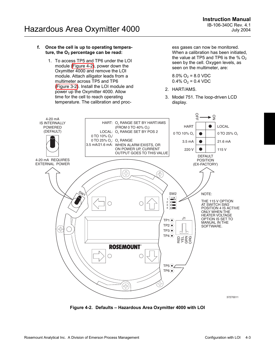 Hazardous area oxymitter 4000, Instruction manual | Emerson Process Management OXYMITTER 4000 User Manual | Page 71 / 150
