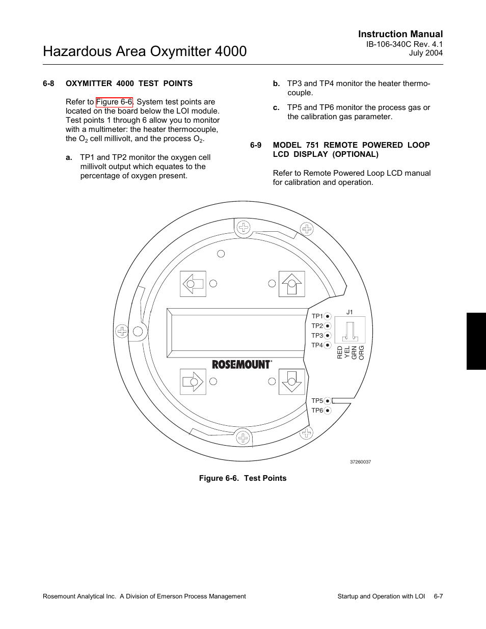 Oxymitter 4000 test points -7, Figure 6-6. test points -7, Hazardous area oxymitter 4000 | Instruction manual | Emerson Process Management OXYMITTER 4000 User Manual | Page 85 / 150