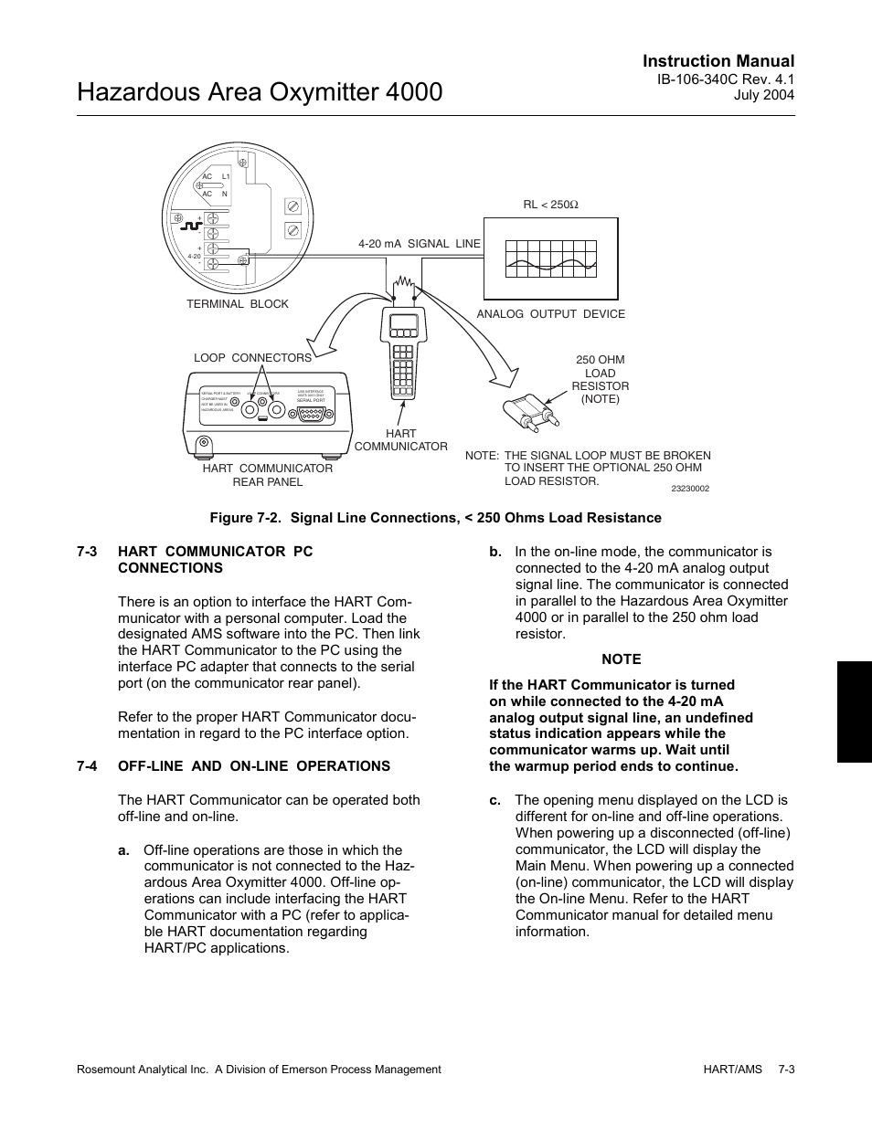 Hart communicator pc connections -3, Off-line and on-line operations -3, Hazardous area oxymitter 4000 | Instruction manual | Emerson Process Management OXYMITTER 4000 User Manual | Page 89 / 150
