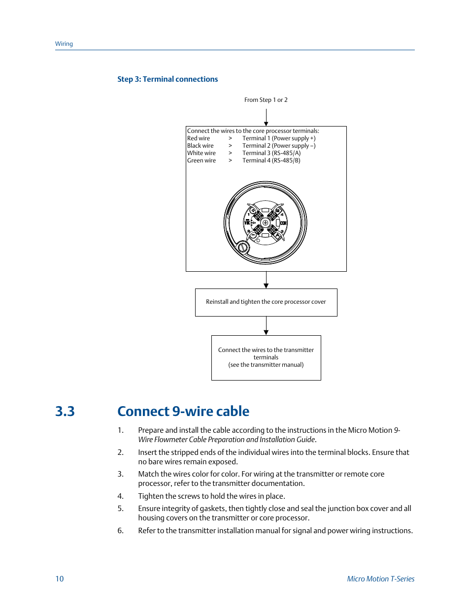 Connect 9-wire cable, 3 connect 9-wire cable | Emerson Process Management MICRO MOTION T-SERIES User Manual | Page 14 / 18