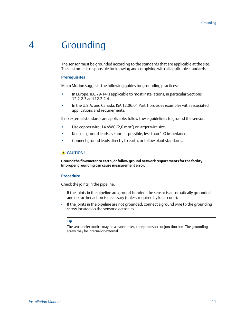 Grounding, Chapter 4, 4grounding | Emerson Process Management MICRO MOTION T-SERIES User Manual | Page 15 / 18