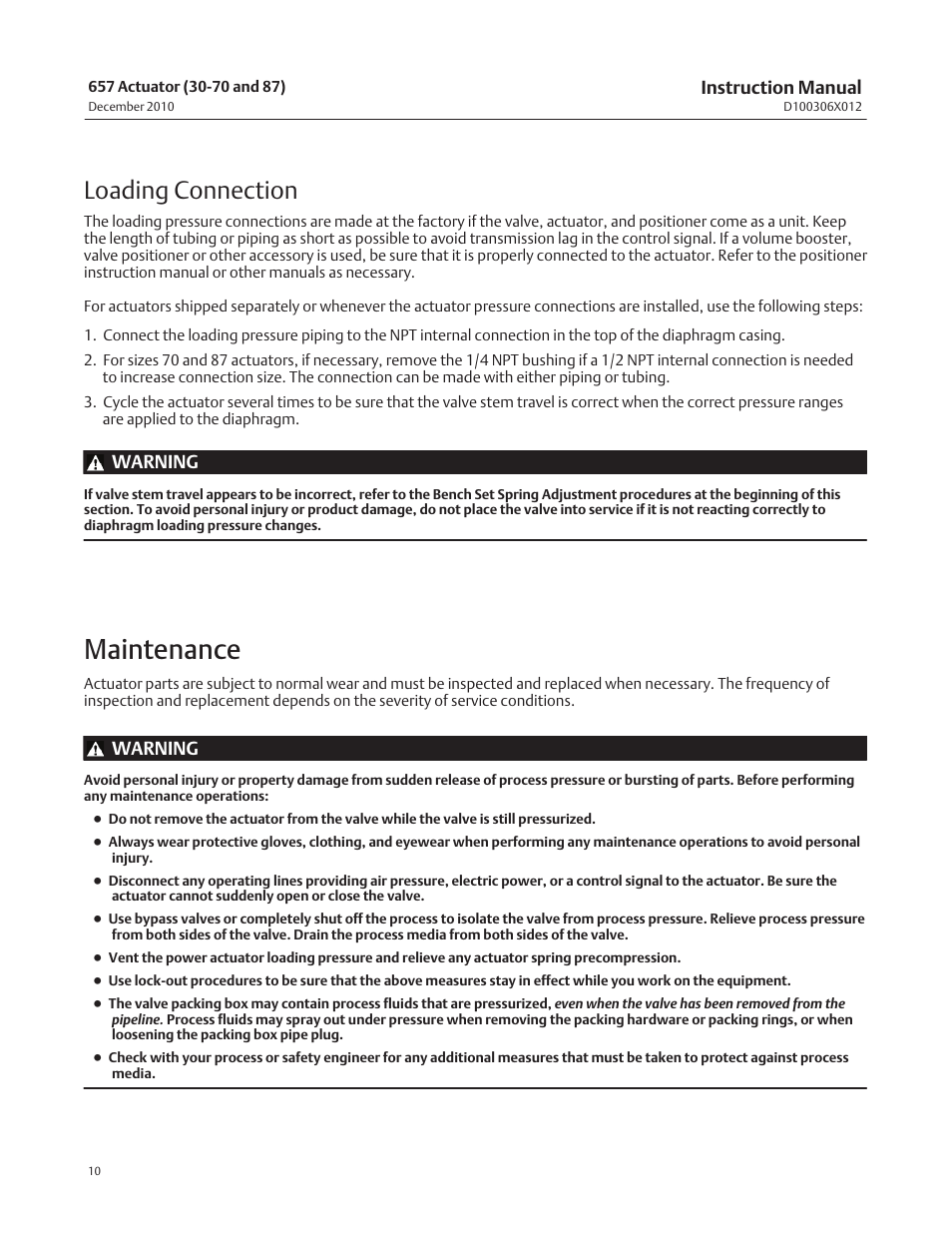 Maintenance, Loading connection | Emerson Process Management FISHER 657 User Manual | Page 10 / 28