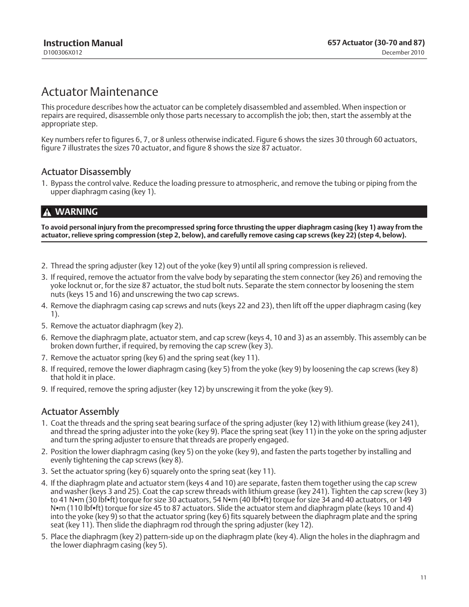 Actuator maintenance, Actuator disassembly, Actuator assembly | Emerson Process Management FISHER 657 User Manual | Page 11 / 28