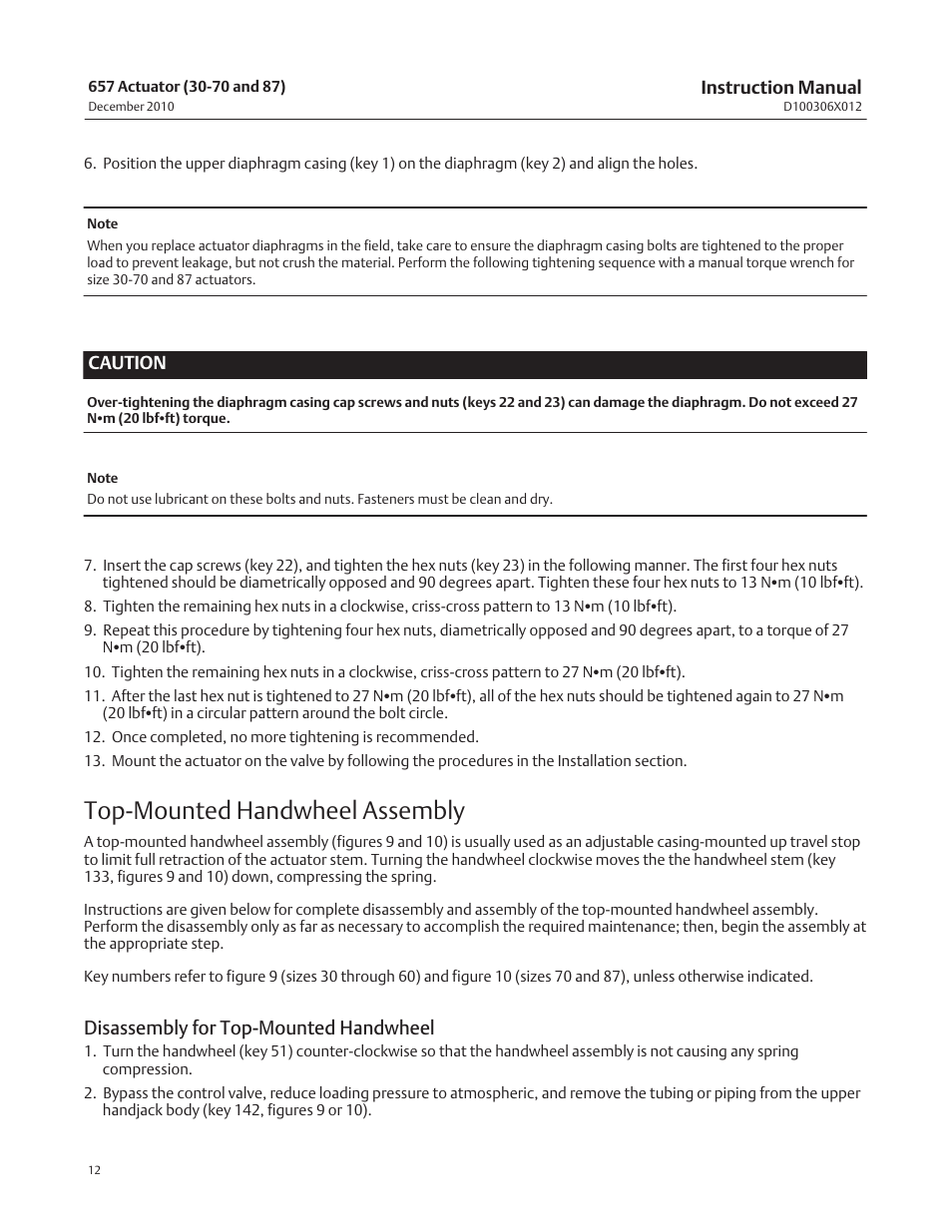 Top‐mounted handwheel assembly, Disassembly for top‐mounted handwheel | Emerson Process Management FISHER 657 User Manual | Page 12 / 28