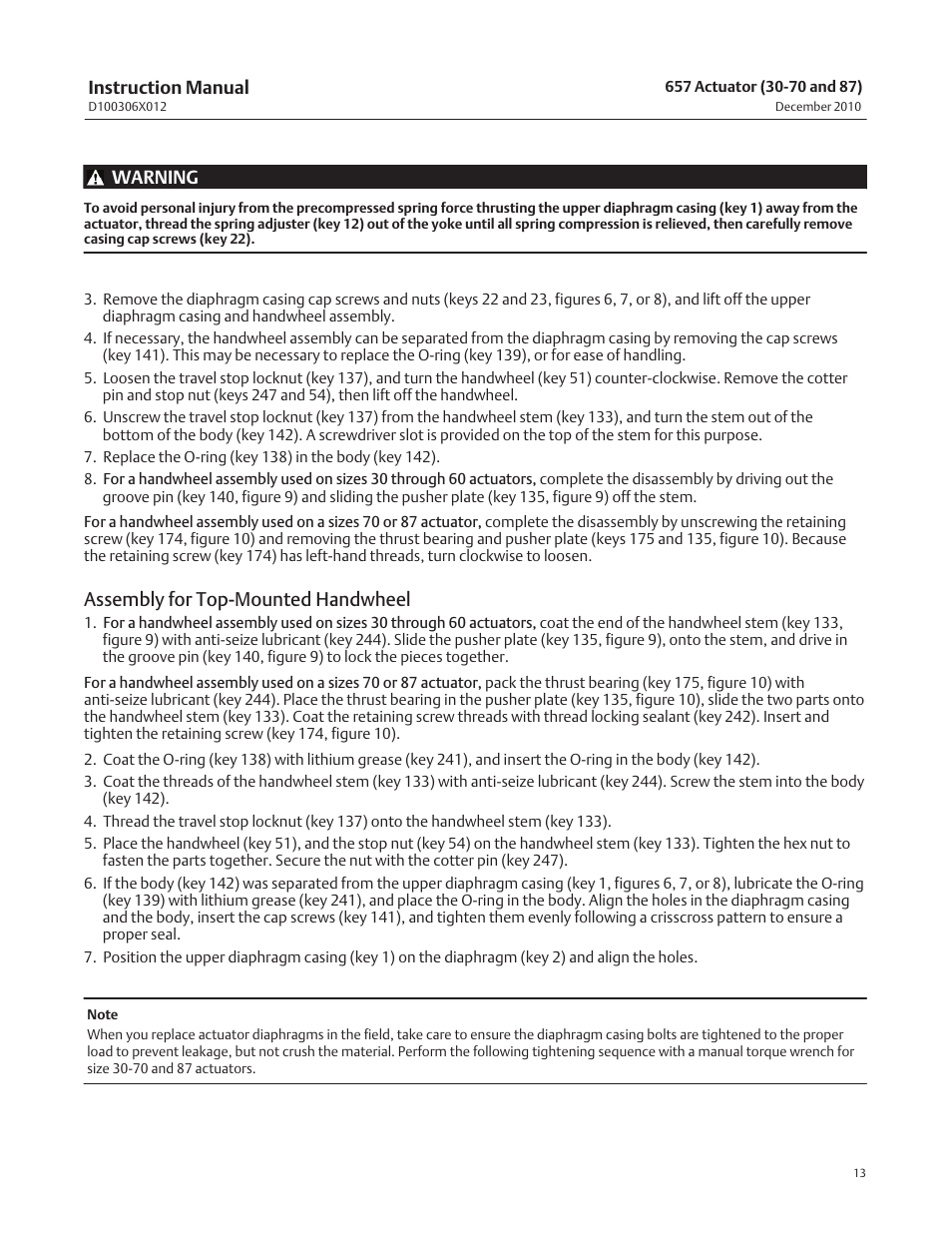 Assembly for top‐mounted handwheel | Emerson Process Management FISHER 657 User Manual | Page 13 / 28