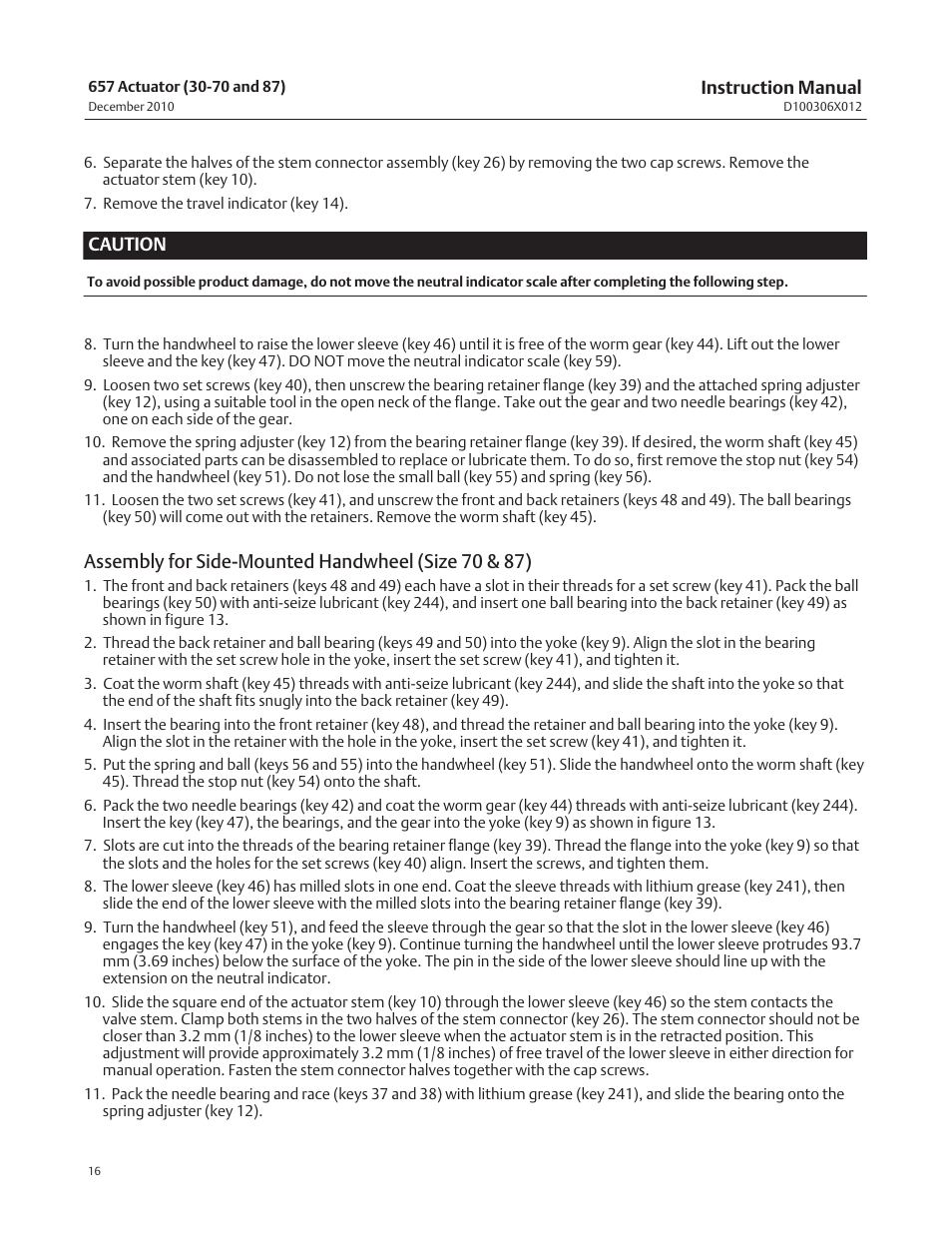 Assembly for side‐mounted handwheel (size 70 & 87) | Emerson Process Management FISHER 657 User Manual | Page 16 / 28