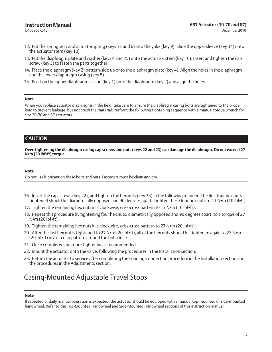 Casing‐mounted adjustable travel stops | Emerson Process Management FISHER 657 User Manual | Page 17 / 28