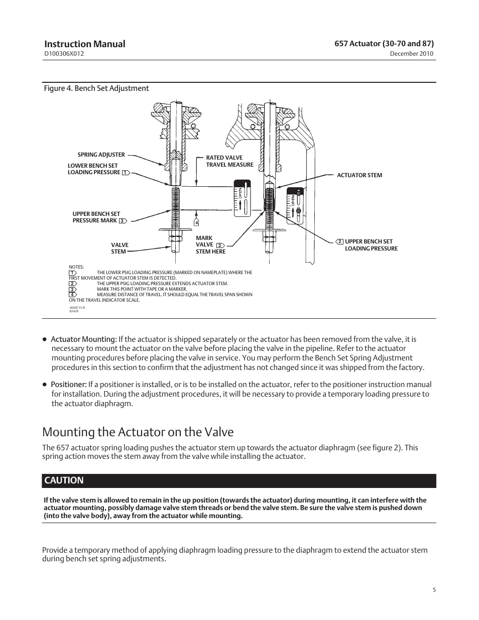 Mounting the actuator on the valve, Instruction manual, Caution | Emerson Process Management FISHER 657 User Manual | Page 5 / 28