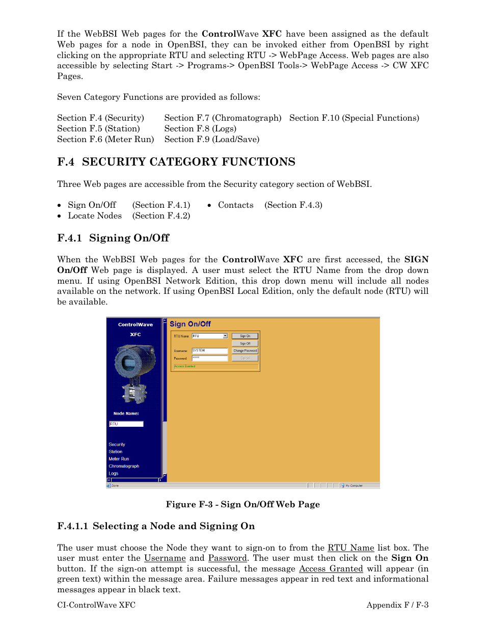 Security, F.4 security category functions | Emerson Process Management ControlWave XFC User Manual | Page 105 / 200