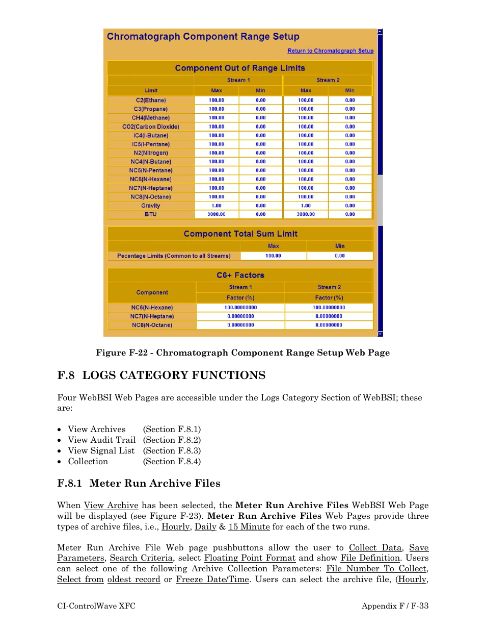 Logs, Category, F.8 logs category functions | Emerson Process Management ControlWave XFC User Manual | Page 135 / 200