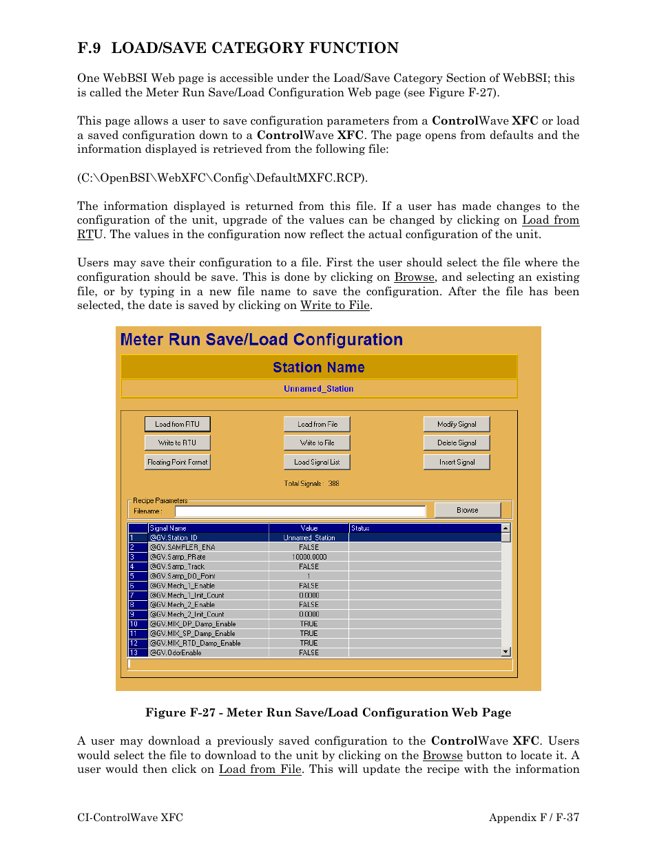 Load/save, F.9 load/save category function | Emerson Process Management ControlWave XFC User Manual | Page 139 / 200