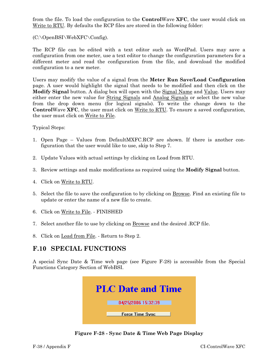 F.10 special, F.10 special functions | Emerson Process Management ControlWave XFC User Manual | Page 140 / 200