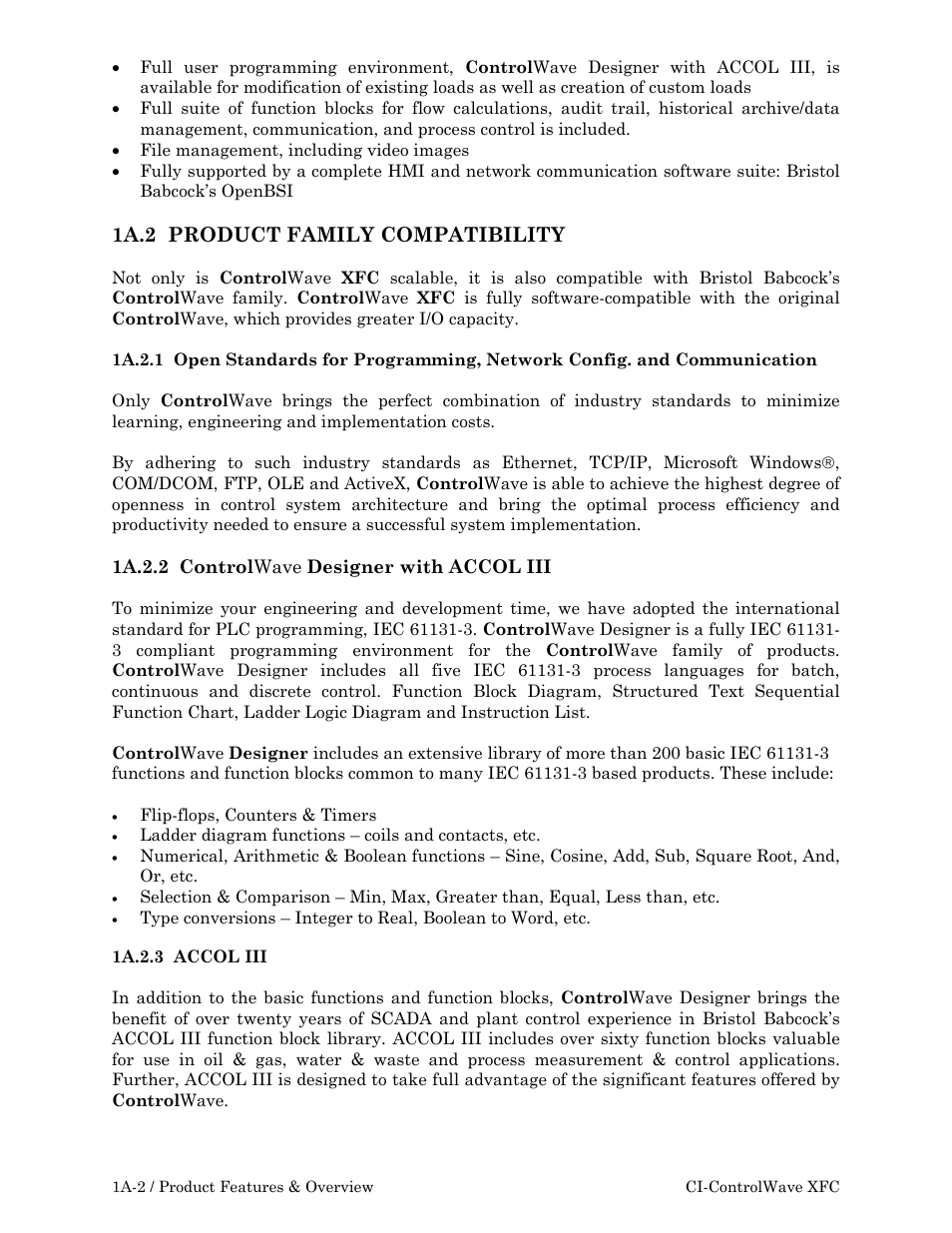 1a.2 product family compatibility | Emerson Process Management ControlWave XFC User Manual | Page 36 / 200