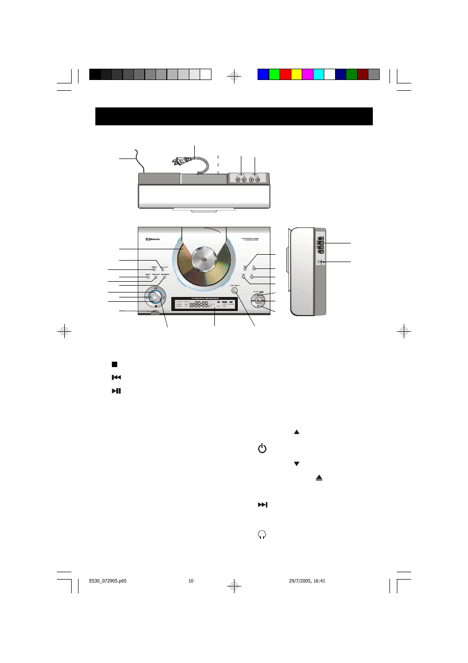 Location of controls and indicators | Emerson Radio ES30 User Manual | Page 11 / 44