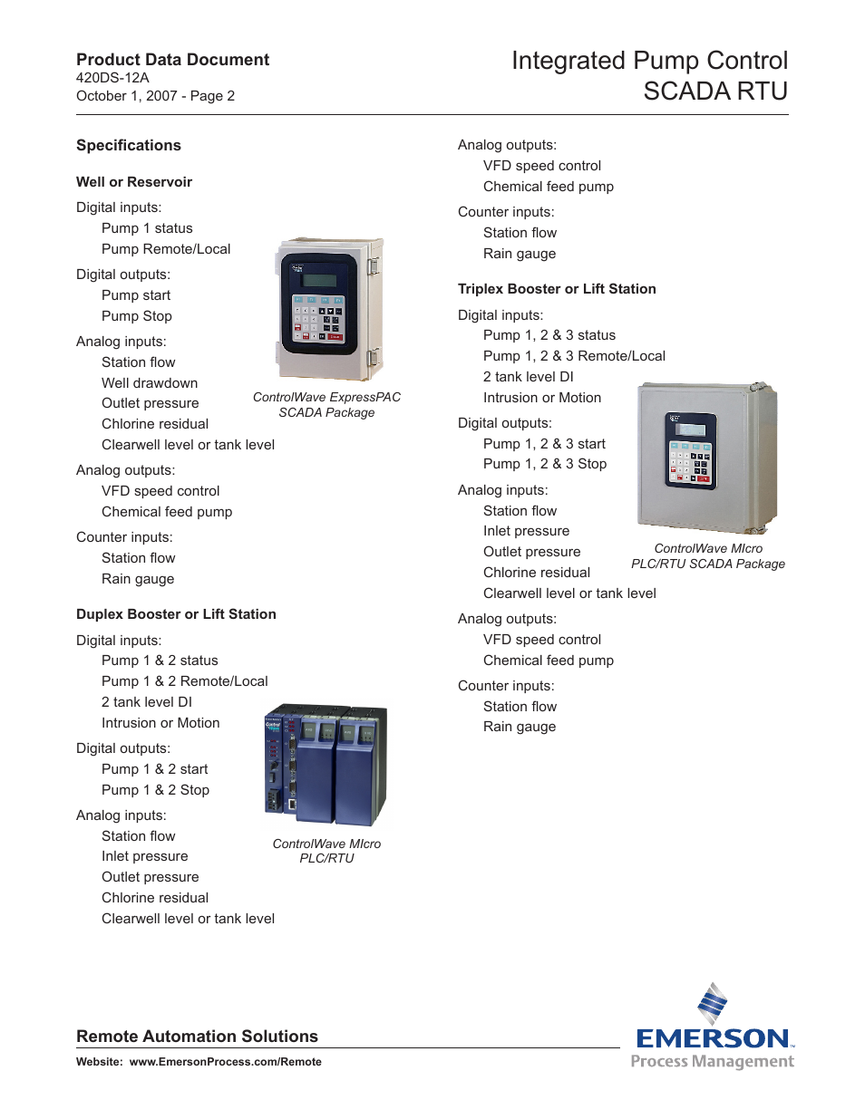 Integrated pump control scada rtu | Emerson Process Management Control Wave SCADA RTU User Manual | Page 2 / 6