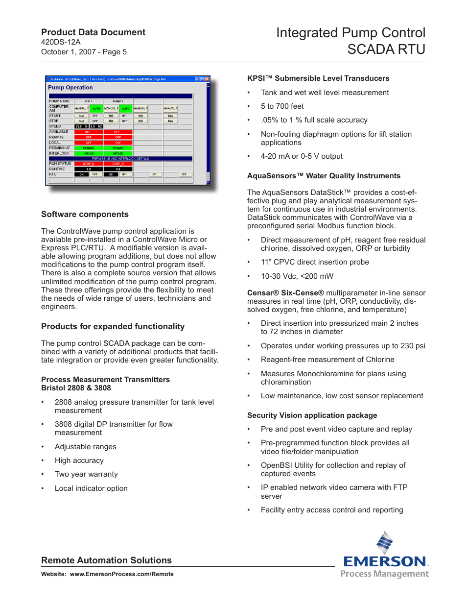 Integrated pump control scada rtu | Emerson Process Management Control Wave SCADA RTU User Manual | Page 5 / 6