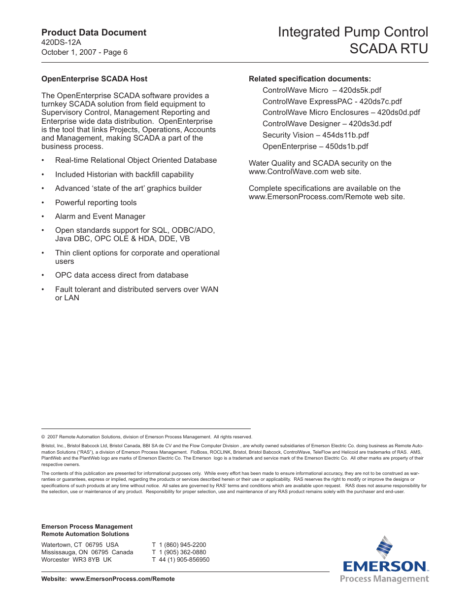 Integrated pump control scada rtu | Emerson Process Management Control Wave SCADA RTU User Manual | Page 6 / 6