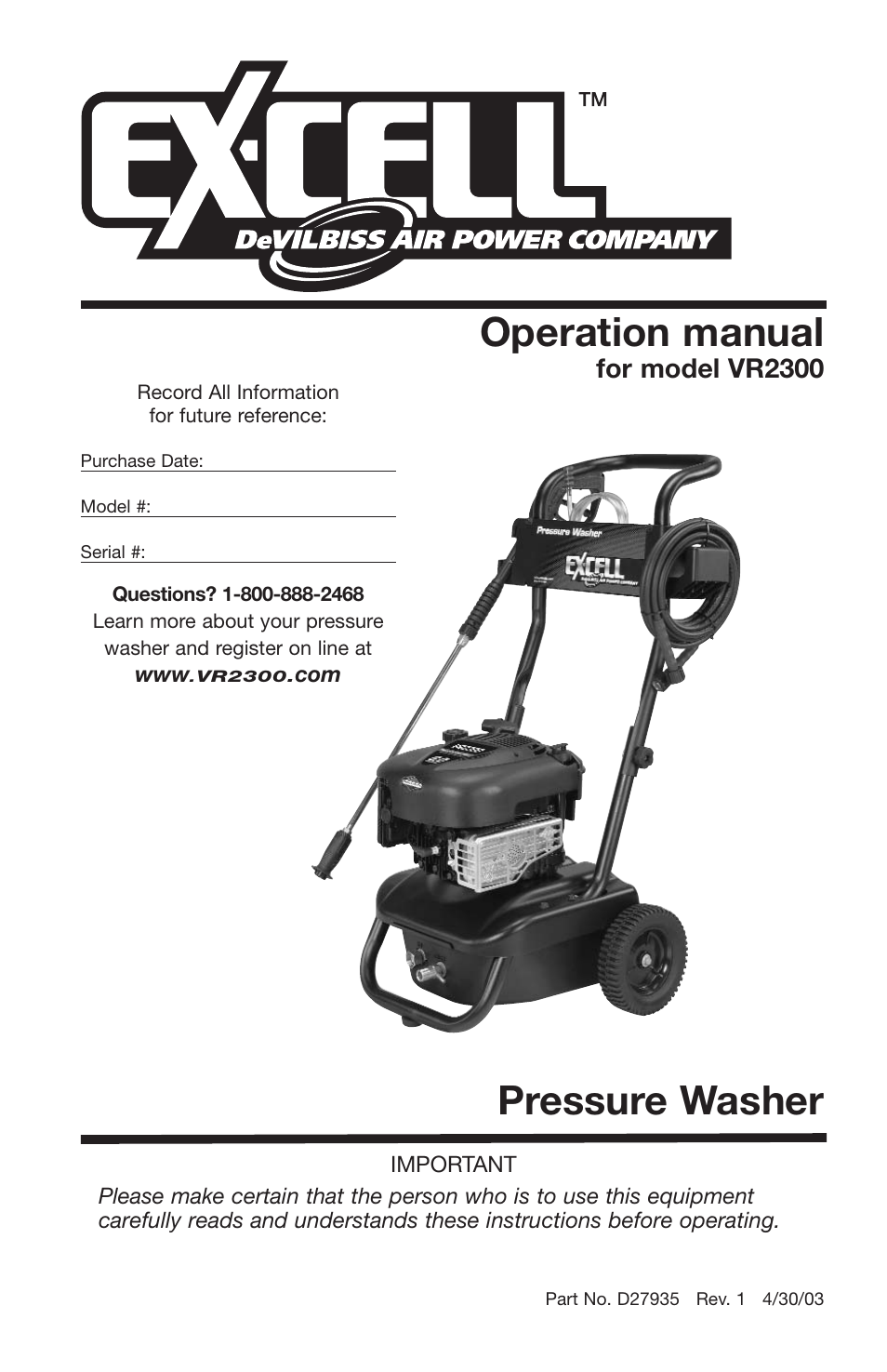 Excell Precision VR2300 User Manual | 22 pages