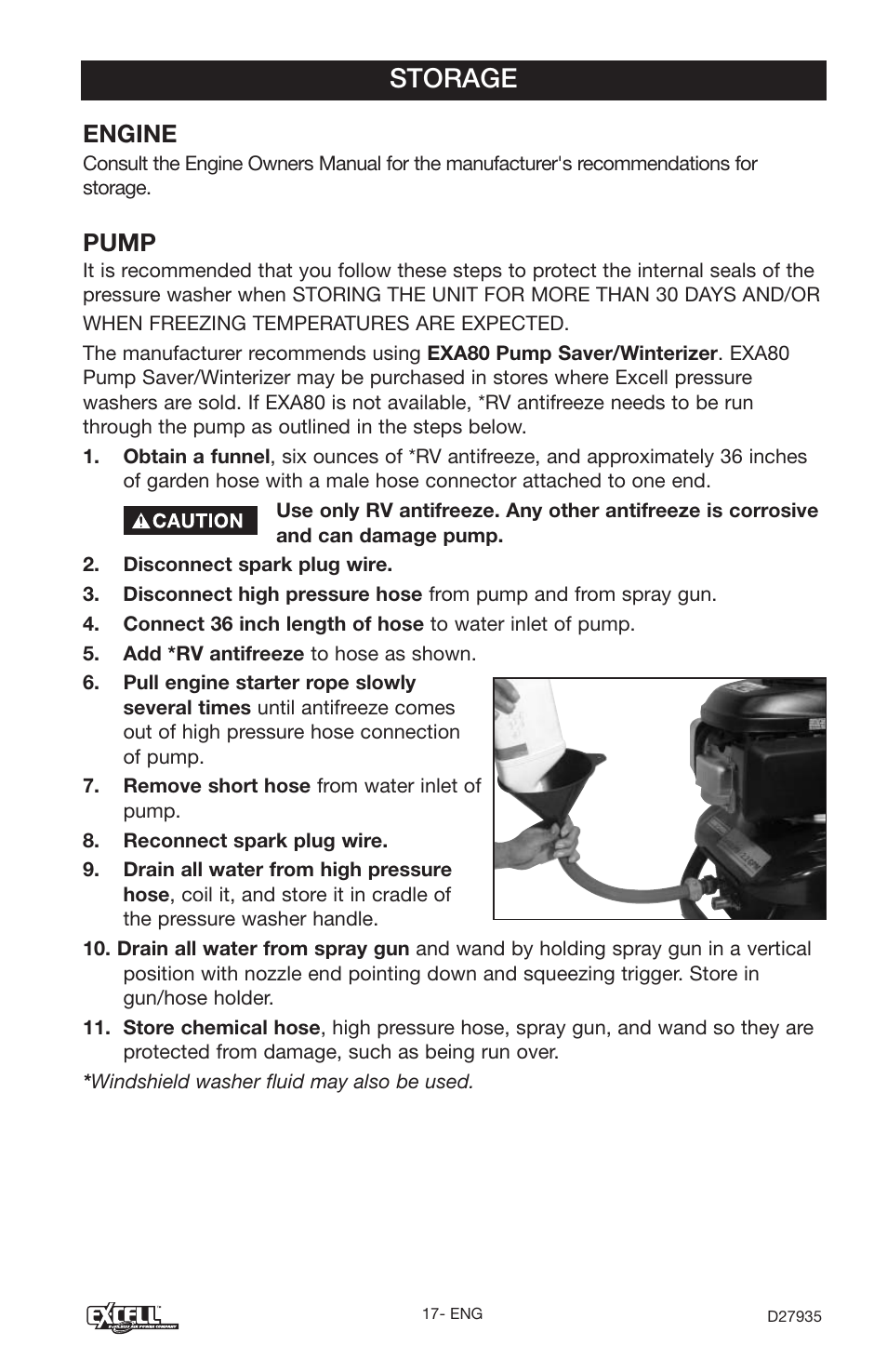 Storage, Engine, Pump | Excell Precision VR2300 User Manual | Page 17 / 22