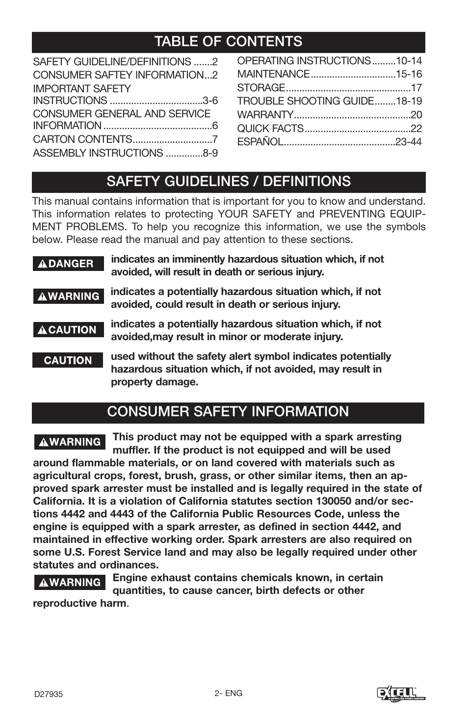 Excell Precision VR2300 User Manual | Page 2 / 22