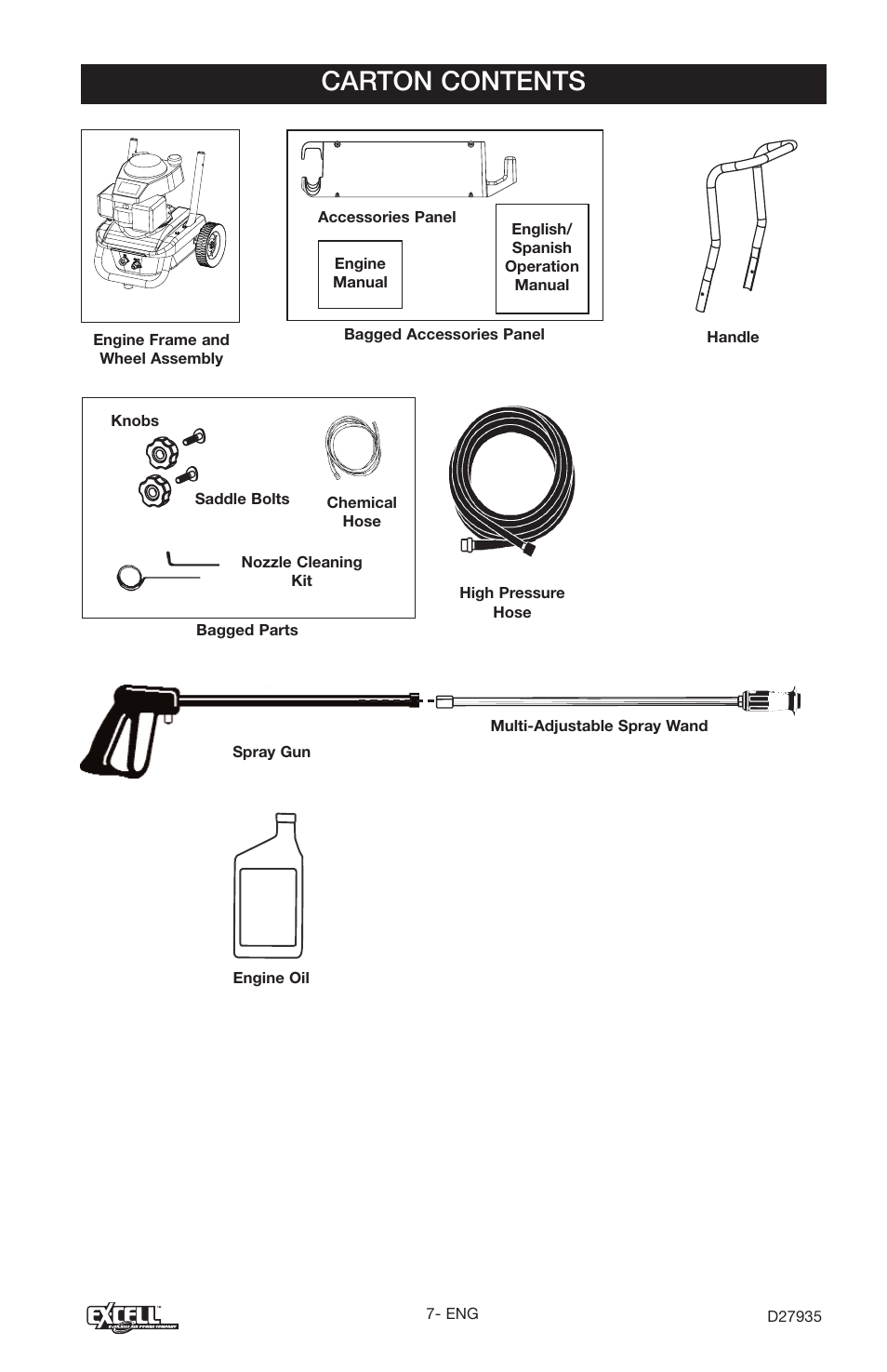 Carton contents | Excell Precision VR2300 User Manual | Page 7 / 22