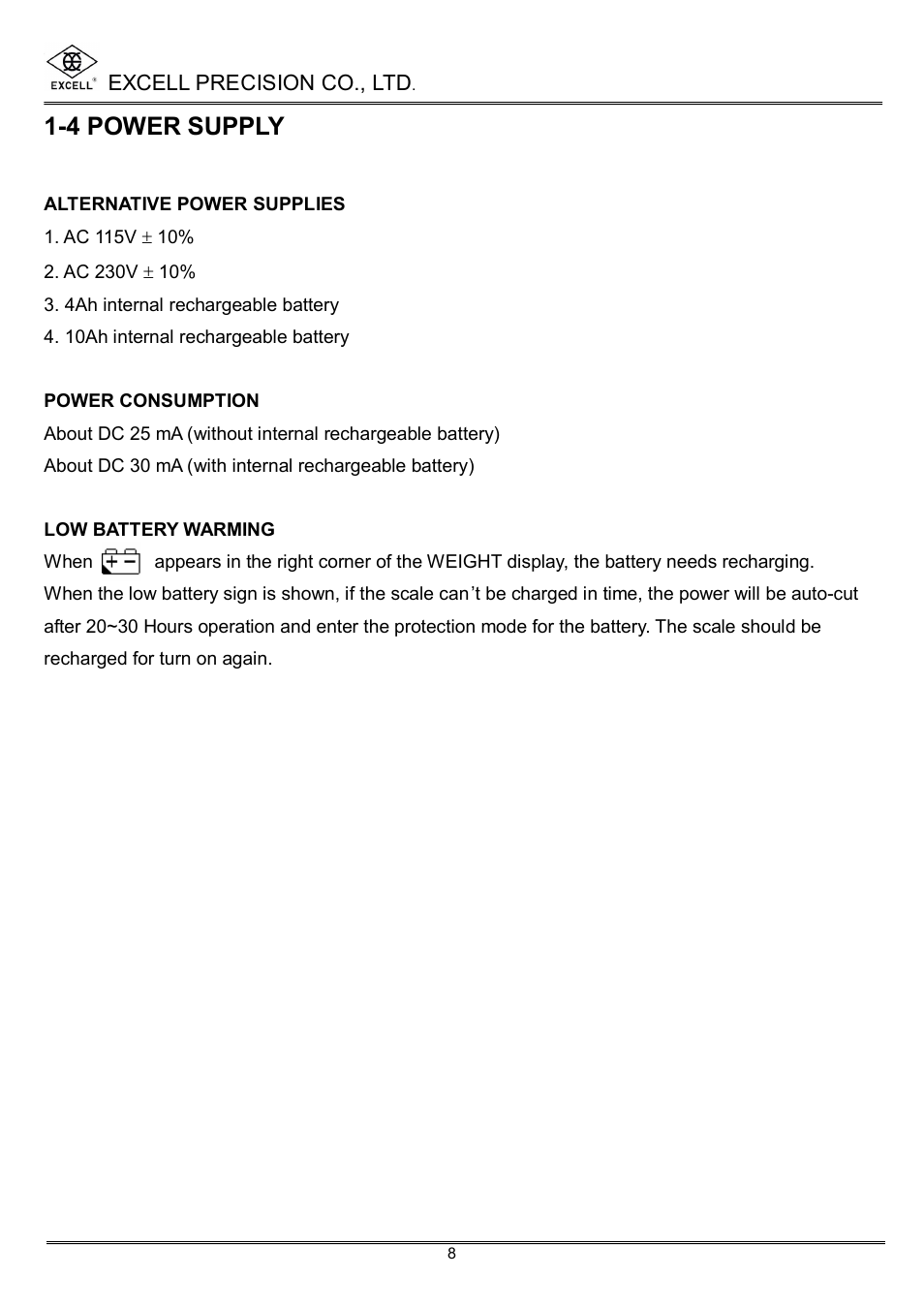 4 power supply | Excell Precision High Precesion Counting Scale User Manual | Page 10 / 31