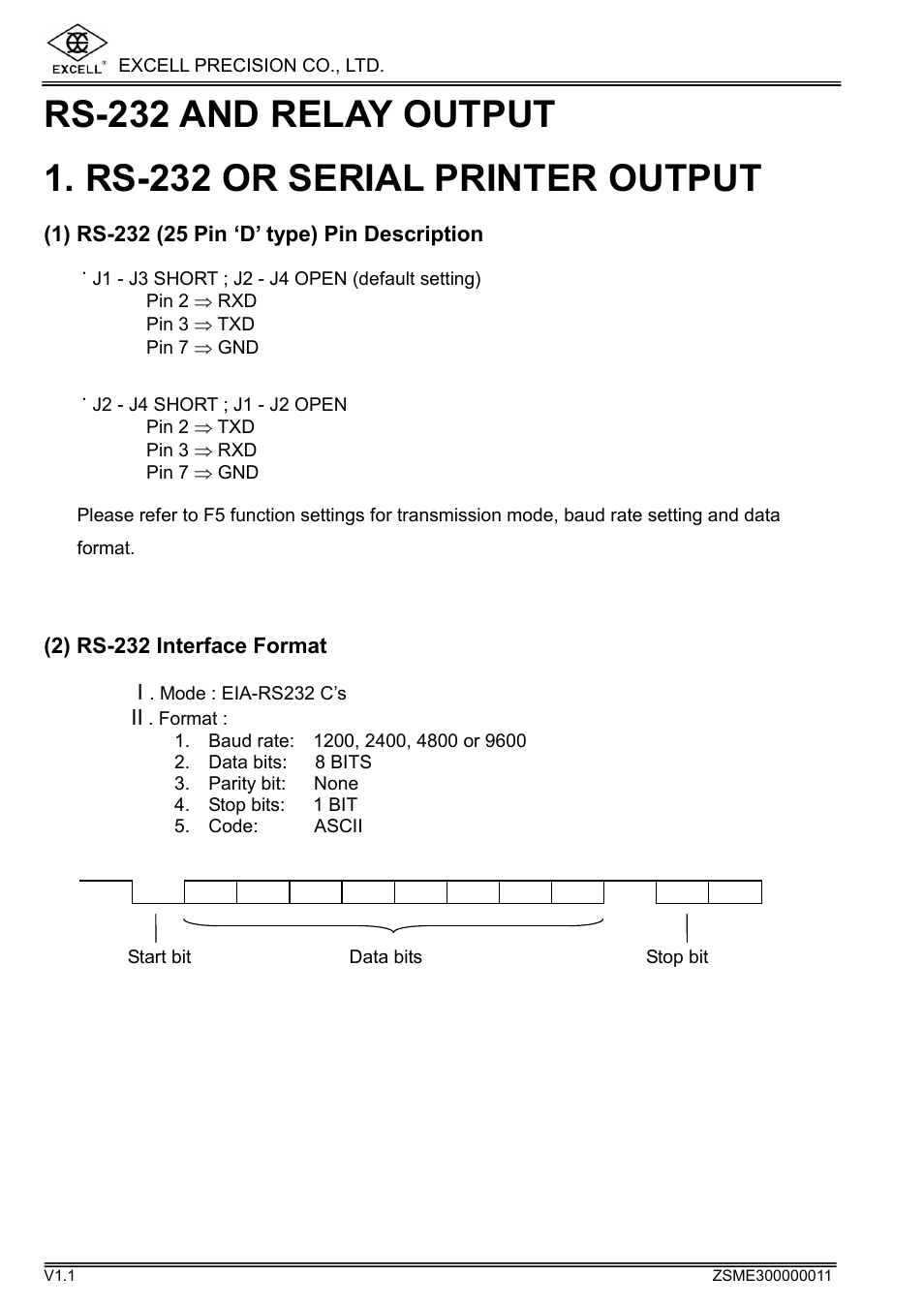 Rs-232 and relay output, Rs-232 or serial printer output | Excell Precision WEIGHING SCALES User Manual | Page 21 / 26