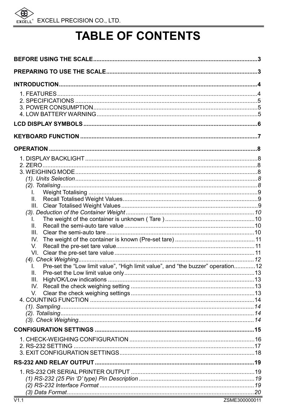 Excell Precision WEIGHING SCALES User Manual | Page 3 / 26