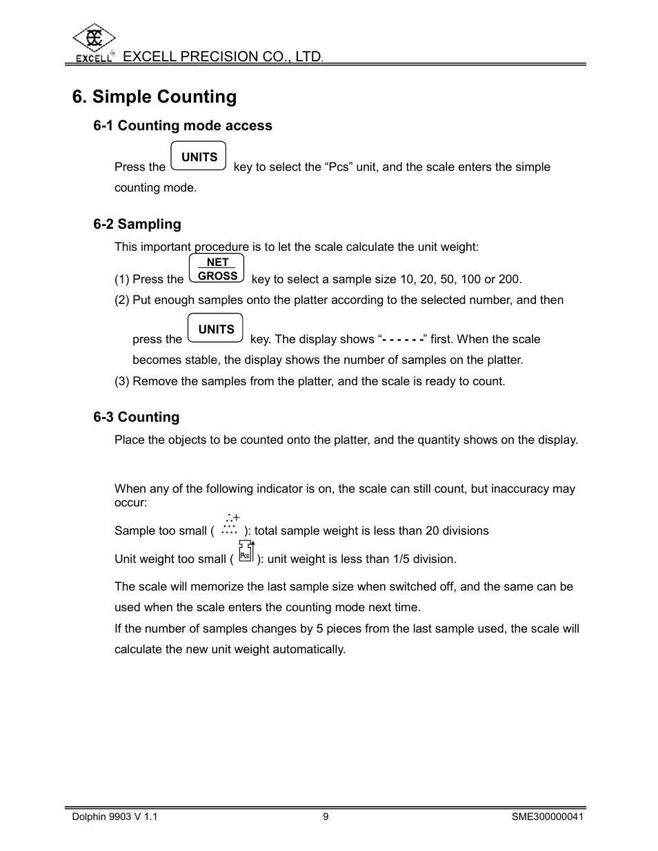 Simple counting | Excell Precision 9903 Dolphin II User Manual | Page 11 / 21