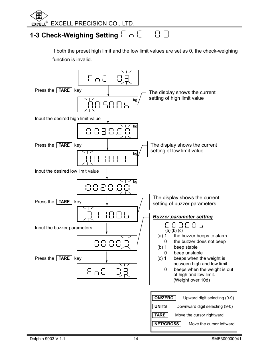 3 check-weighing setting, Excell precision co., ltd | Excell Precision 9903 Dolphin II User Manual | Page 16 / 21