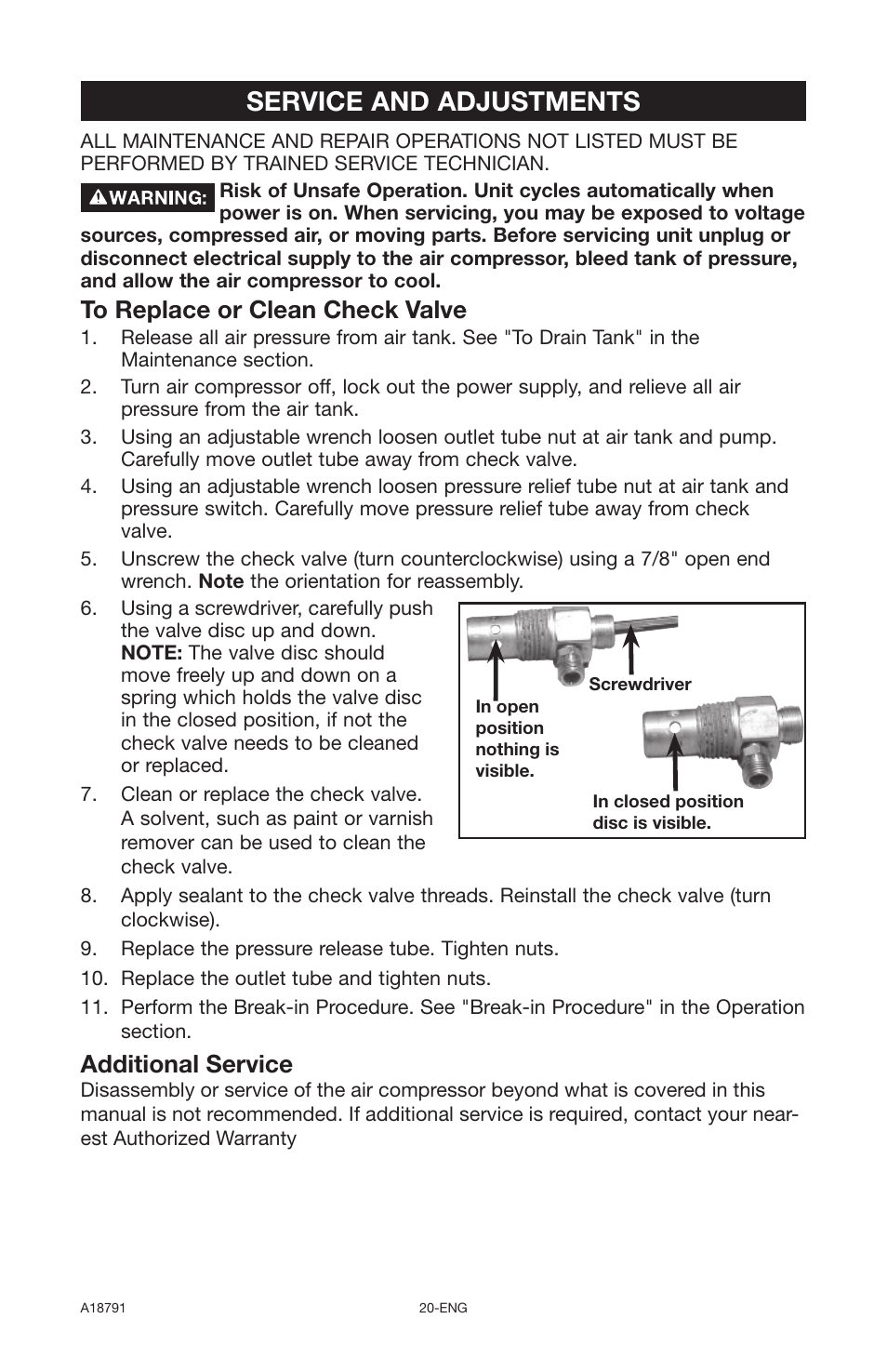 Service and adjustments, Additional service | Excell Precision E7540 User Manual | Page 20 / 78