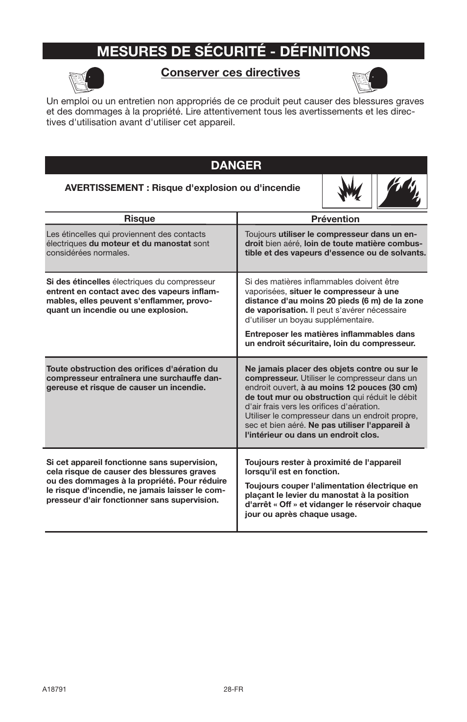 Mesures de sécurité - définitions, Danger, Conserver ces directives | Excell Precision E7540 User Manual | Page 28 / 78