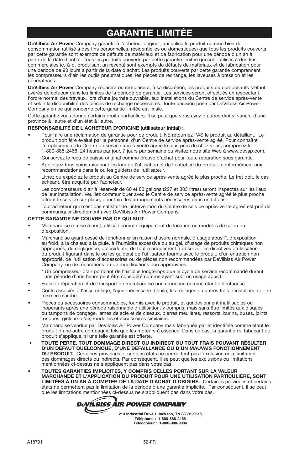 Garantie limitée | Excell Precision E7540 User Manual | Page 52 / 78