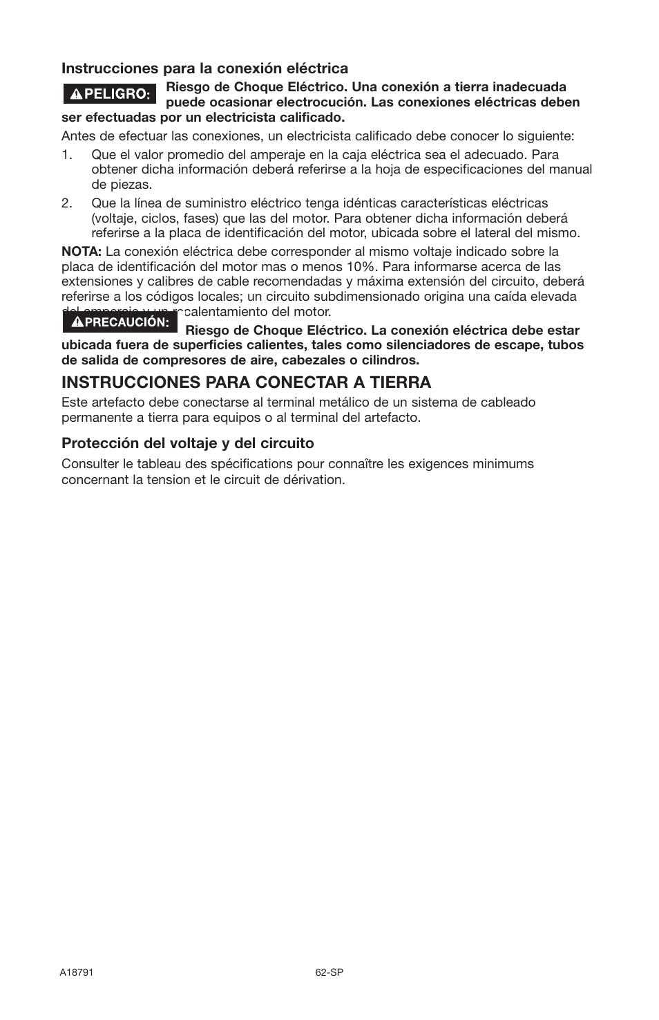 Instrucciones para conectar a tierra | Excell Precision E7540 User Manual | Page 62 / 78