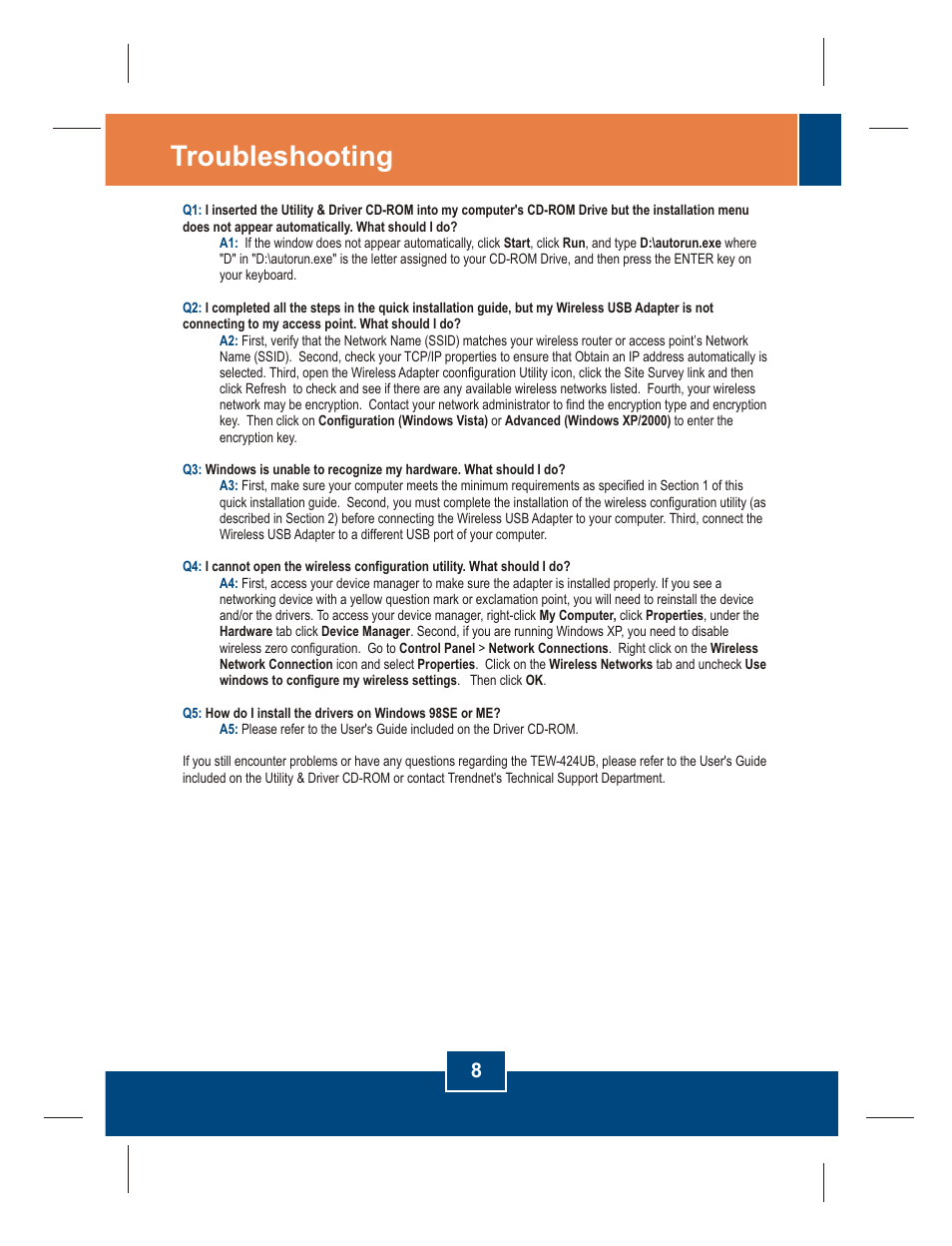 Troubleshooting | Entrega Technologies TEW-424UB User Manual | Page 10 / 12