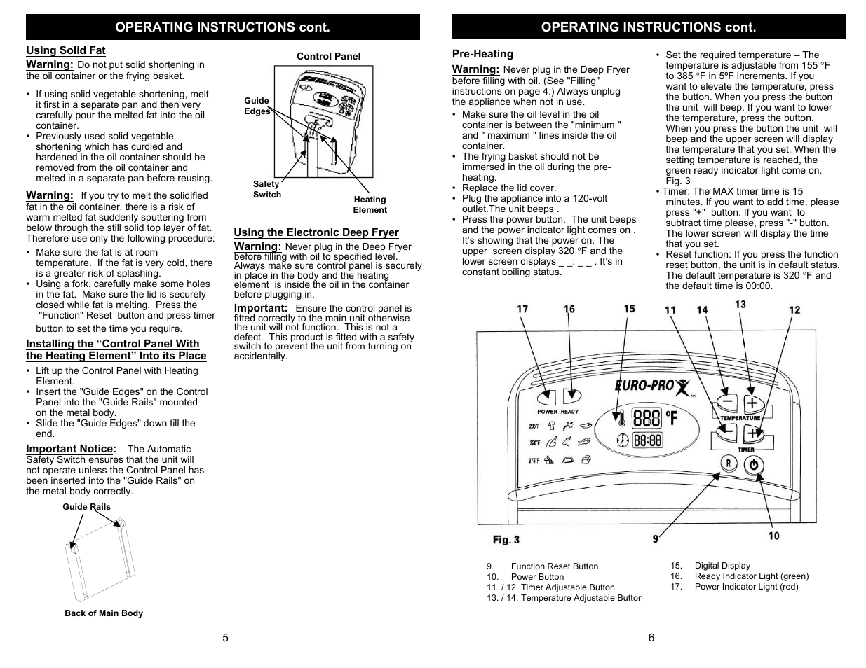 Operating instructions cont | Euro-Pro ELECTRONIC DEEP FRYER F1066 User Manual | Page 6 / 6