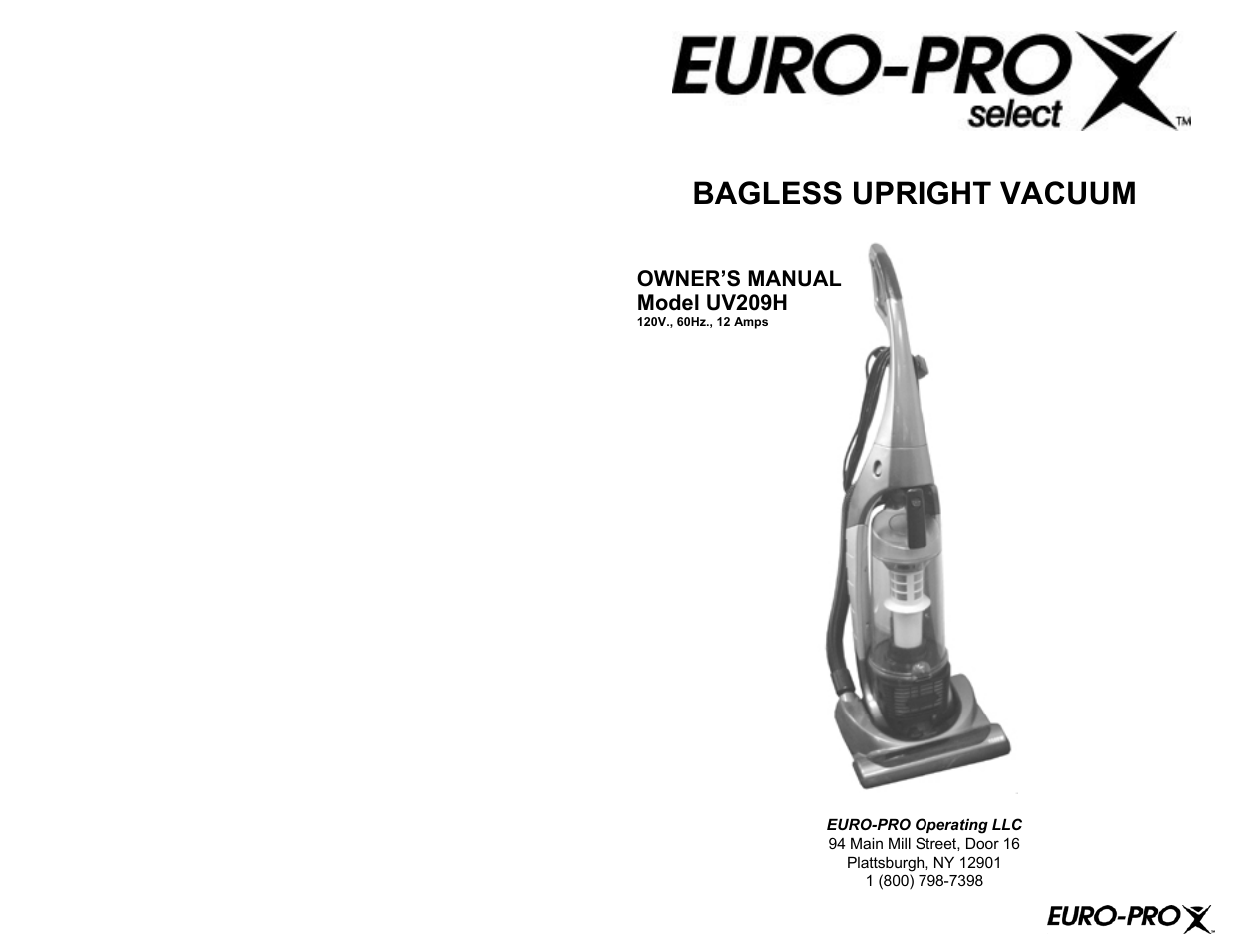 Euro-Pro UV209H User Manual | 8 pages