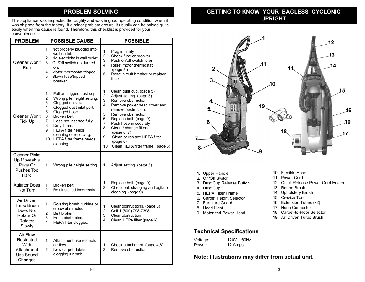 Technical specifications | Euro-Pro UV209H User Manual | Page 5 / 8