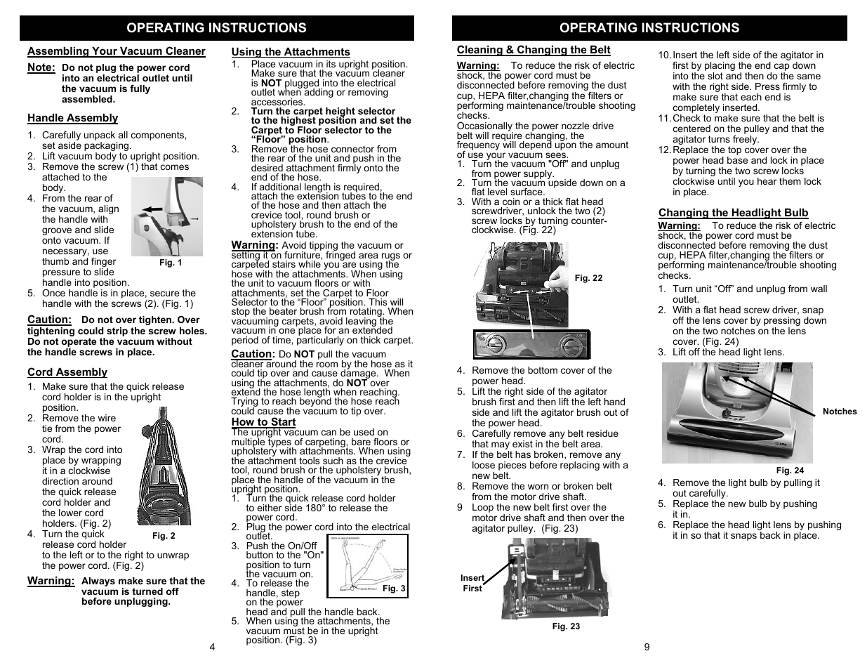 Operating instructions | Euro-Pro UV209H User Manual | Page 6 / 8