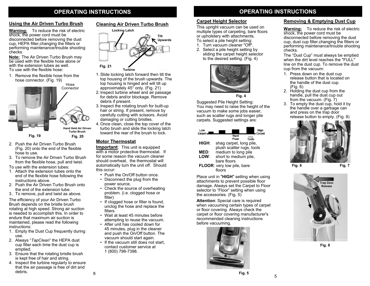Operating instructions | Euro-Pro UV209H User Manual | Page 7 / 8