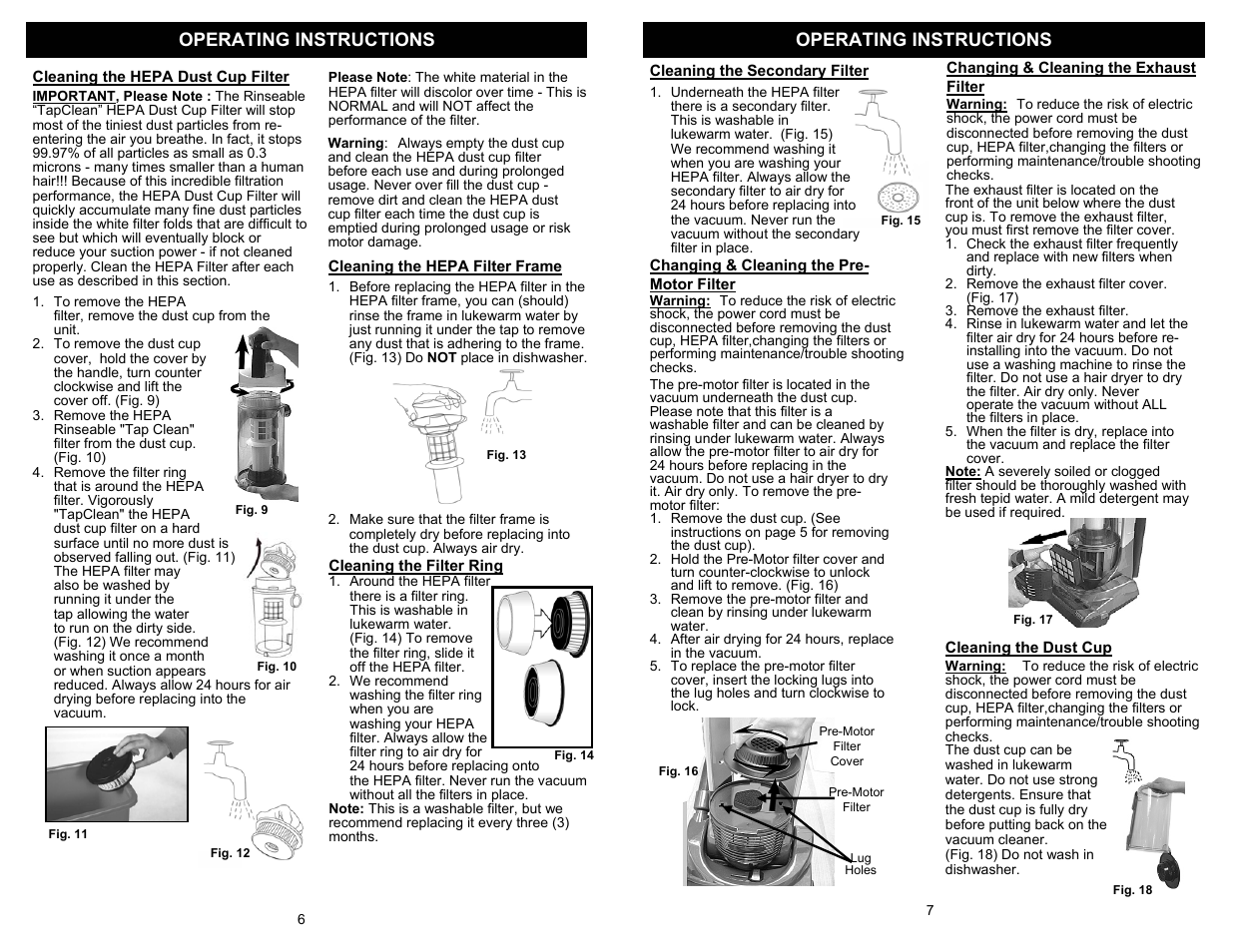 Operating instructions | Euro-Pro UV209H User Manual | Page 8 / 8