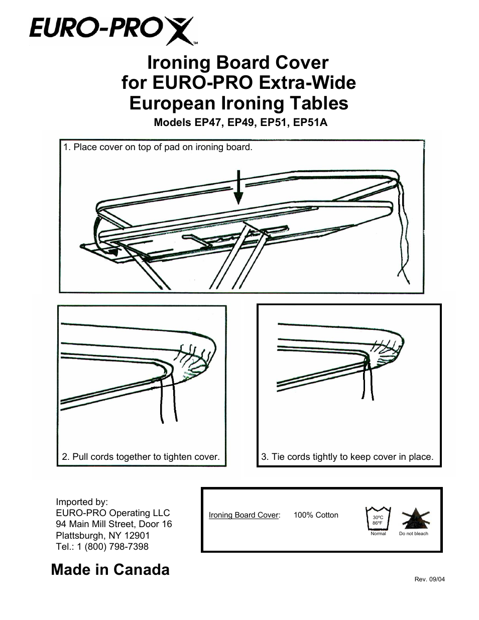 Euro-Pro EP51A User Manual | 1 page