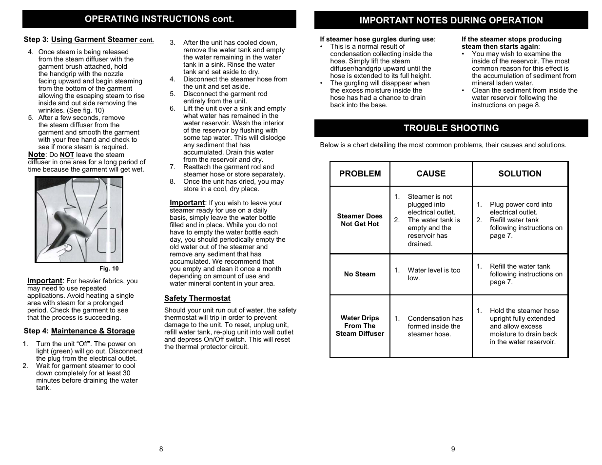 Trouble shooting | Euro-Pro SC620 User Manual | Page 5 / 6