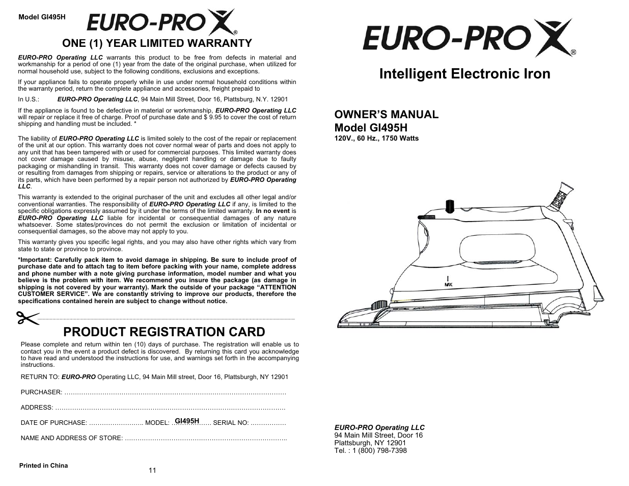 Euro-Pro GI495H User Manual | 6 pages