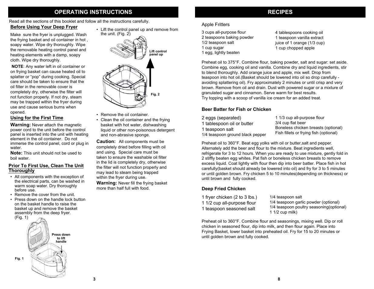 Operating instructions recipes | Euro-Pro PROFESSIONAL COOL TOUCH DEEP FRYER F2015L User Manual | Page 4 / 6