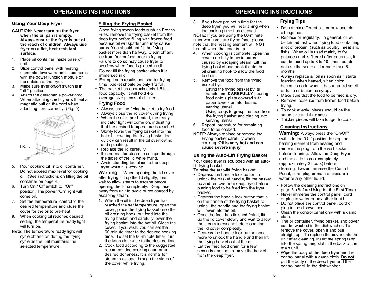 Operating instructions | Euro-Pro PROFESSIONAL COOL TOUCH DEEP FRYER F2015L User Manual | Page 6 / 6