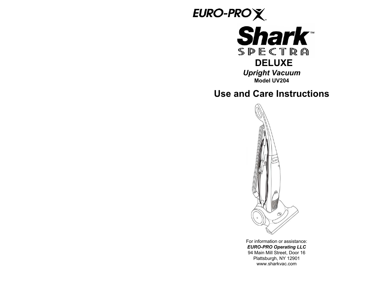 Euro-Pro SHARK SPECTRA DELUXE UV204 User Manual | 6 pages