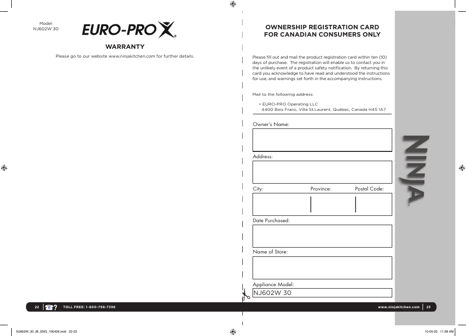 Euro-Pro Ninja Pro System 1100 User Manual | Page 12 / 12