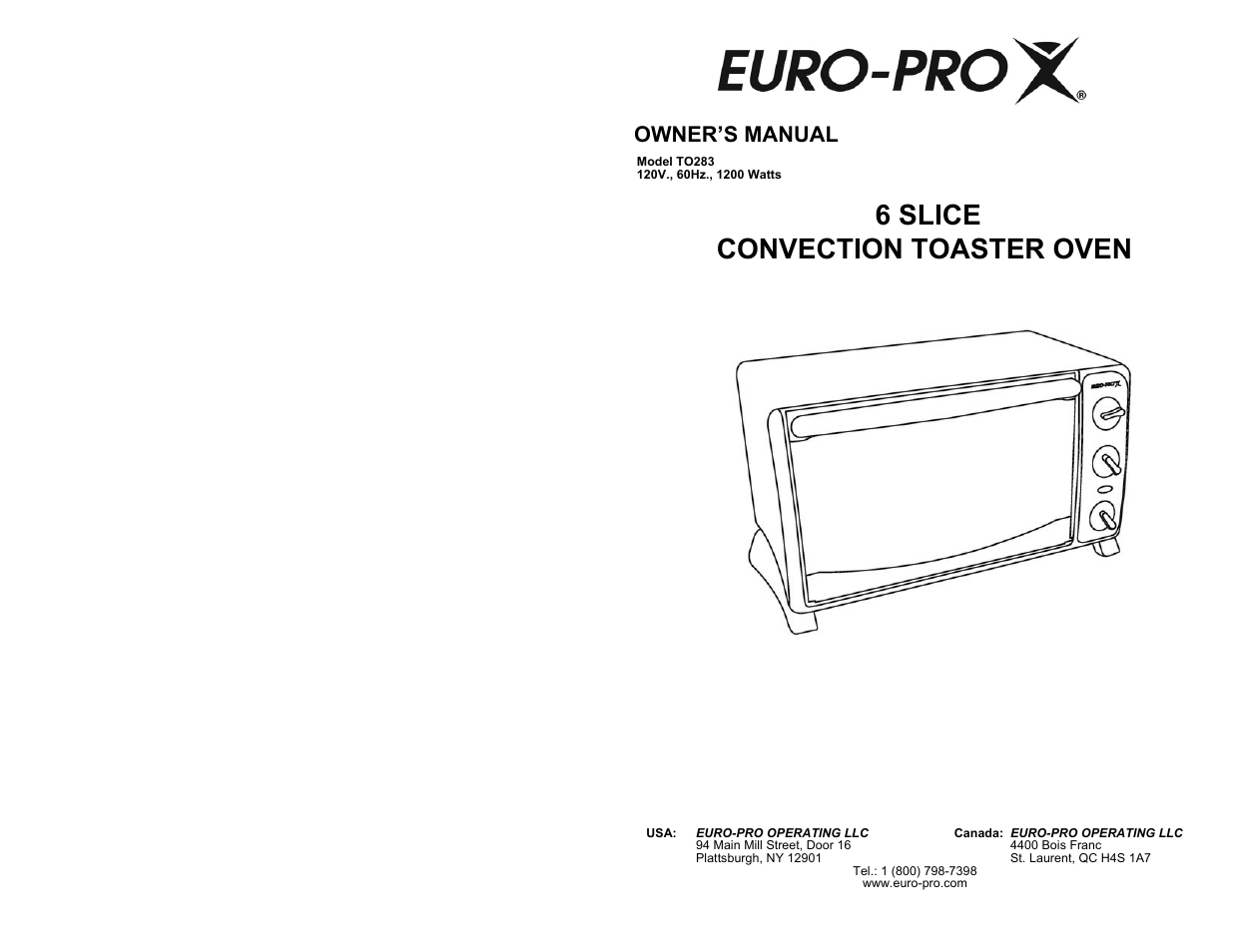 Euro-Pro TO283 User Manual | 6 pages