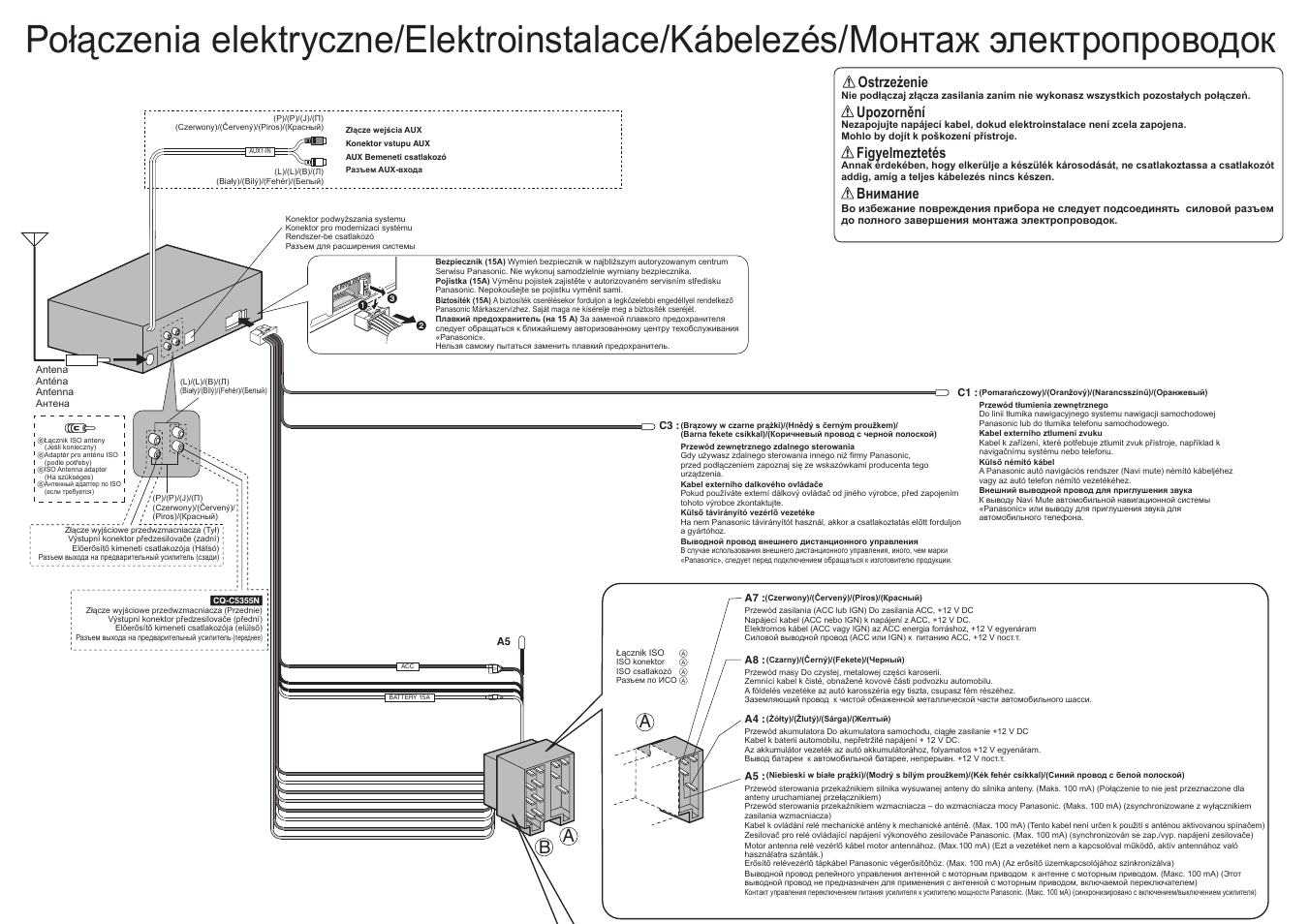 Ab a, Ostrzeżenie, Upozornění | Figyelmeztetés, Внимание | Panasonic CQ-C3355N User Manual | Page 24 / 38